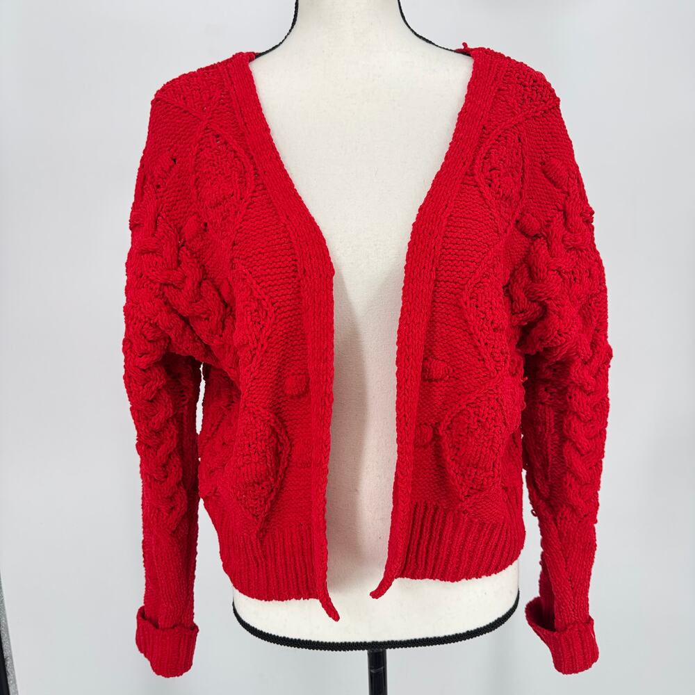 Jessica Simpson Women's S Chenille Crop Open Cardigan Red Sweater